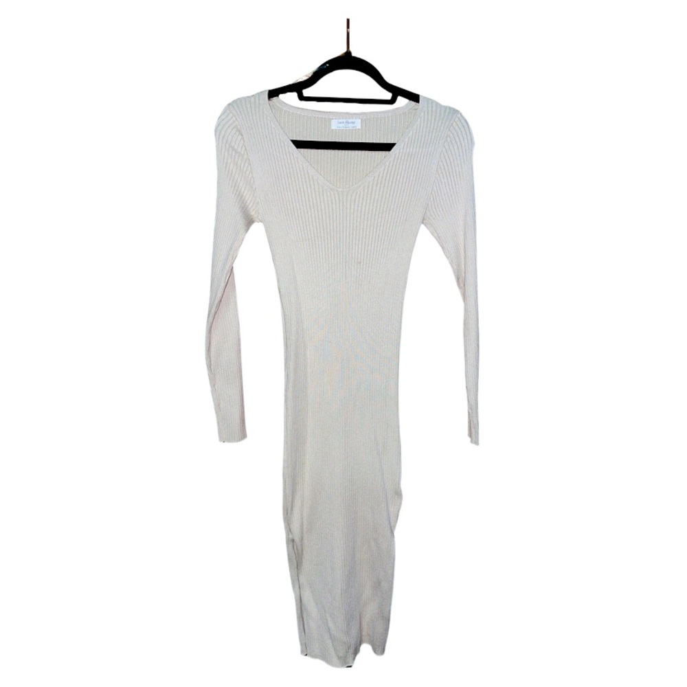 Love Always Ribbed Dress With Slits On Left & Ride Side - Beige - Size L